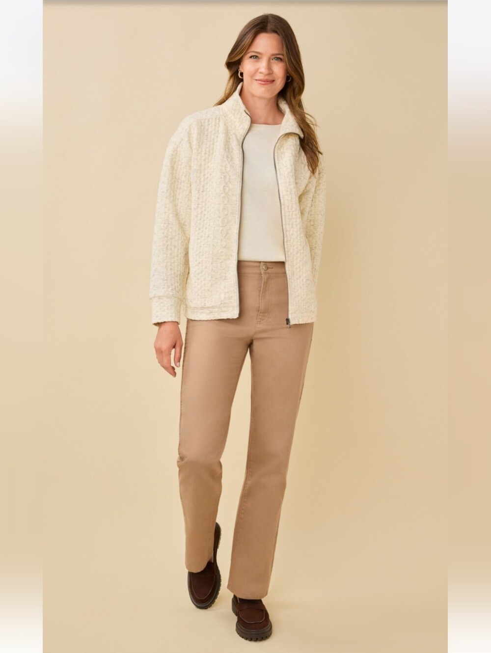 Noethern Reflections NWOT Cable Knit Zip Jacket - Buttermilk Beige - M